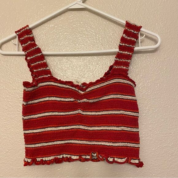 Billabong Sun Dreamer Red Striped Smocked Crop Top cotton modal Tank Y2K- S - Picture 2 of 9